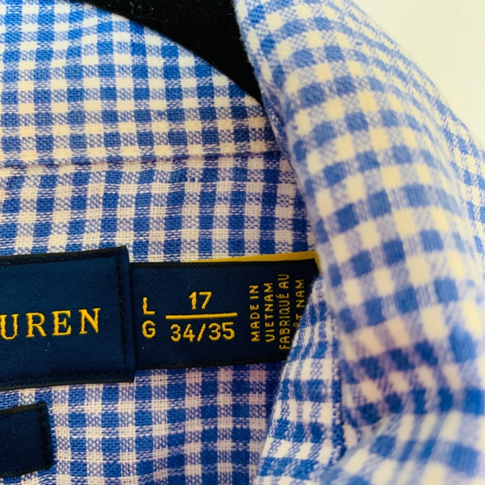 Ralph Lauren Mens Classic Fit Button Down Shirt Size Large 17 34/35 Blue Linen - Picture 4 of 13